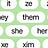 zoomed in pronoun tags on a green background