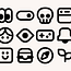 A set of bold icons including a skull, notification bell, and hamburger