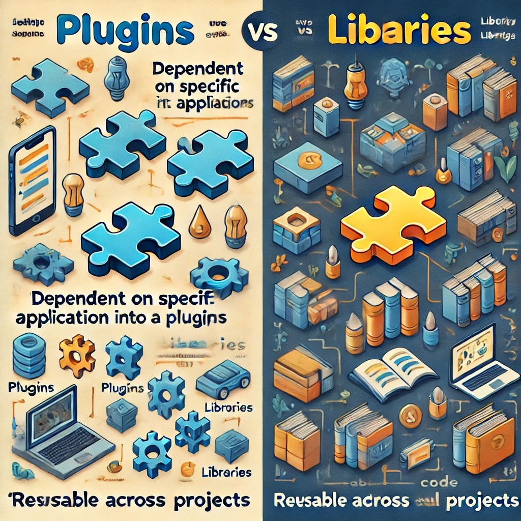 Developing Plugins vs. Libraries. Both plugins and libraries serve to ...