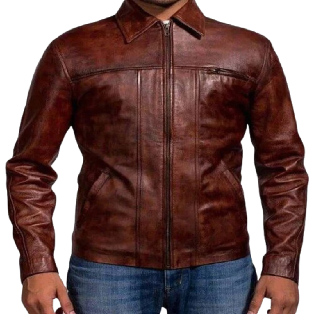 Timeless Elegance The Men’s Brown Distressed Leather Jacket by