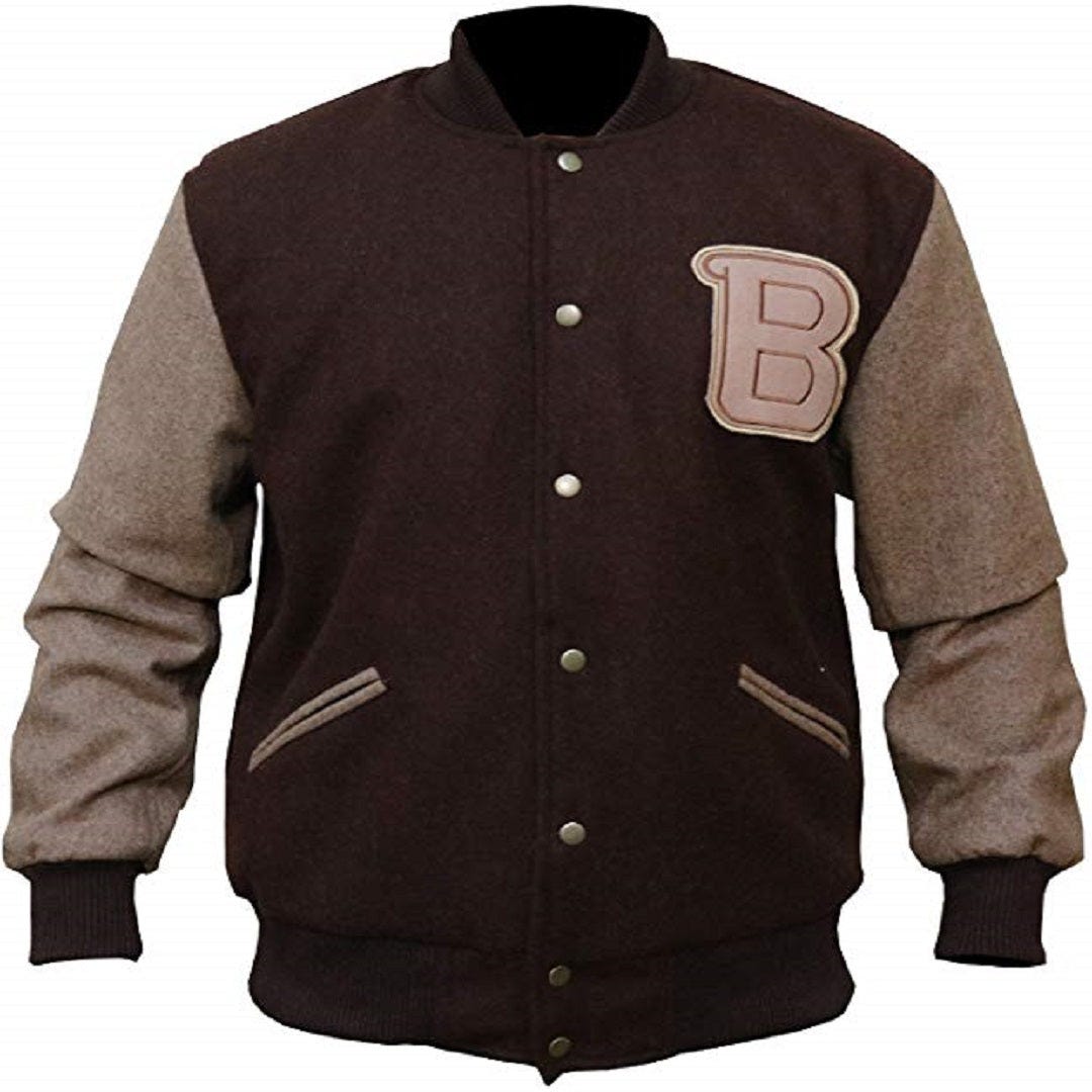 Unleash Retro Cool with the Hotline Miami Flight Brown Varsity Jacket