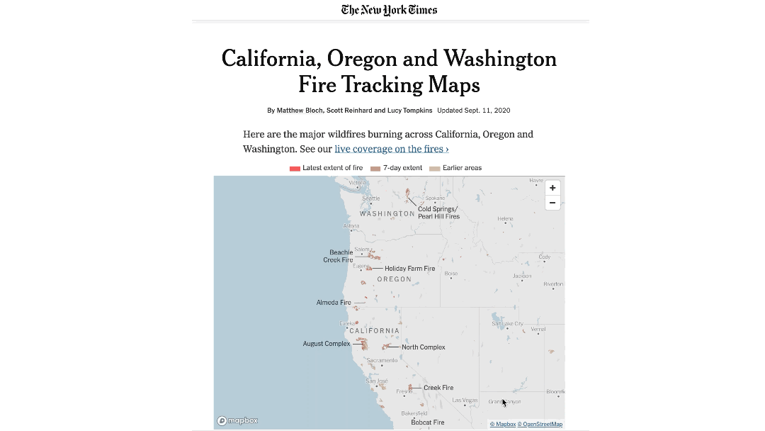 New York Times: Fire Tracking Maps  by Mapbox  maps for developers