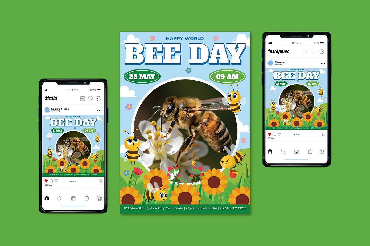 Bee Day Flyer (Print Templates Graphic Templates) | by Novanebula | Apr ...