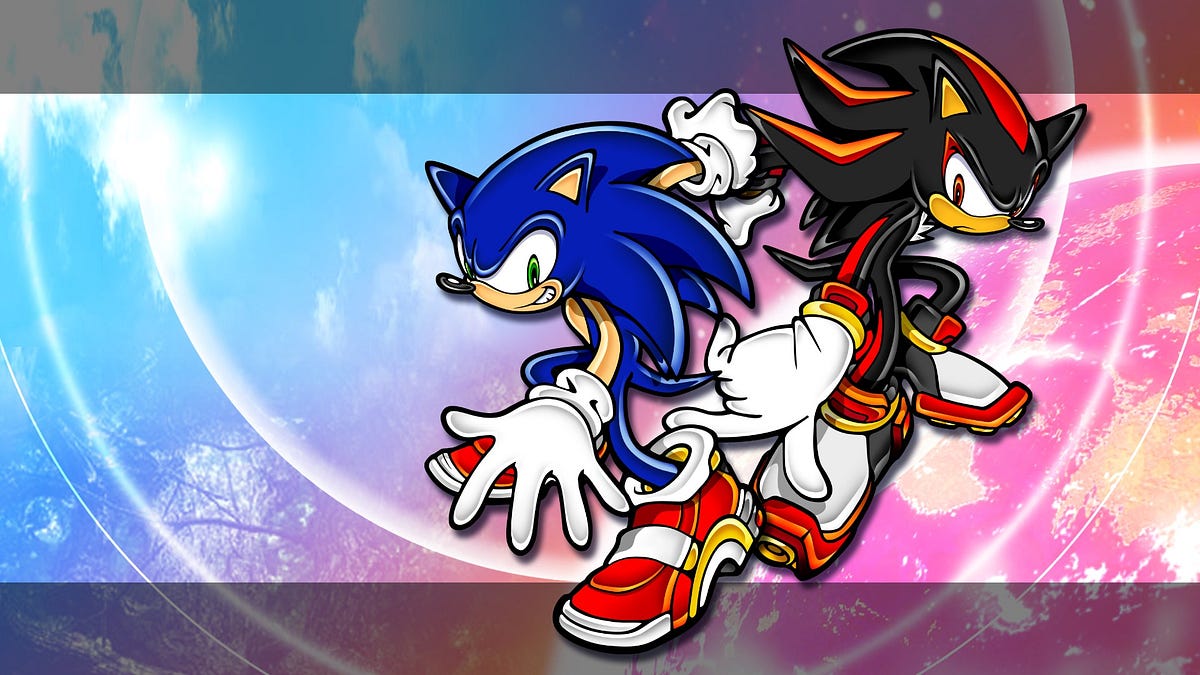 Shadow is laughing at Sonic, Shadow kinds looks happy.