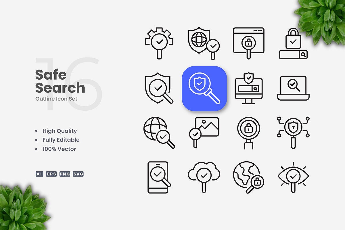 Safe Search Outline Icons - MockupMaven - Medium