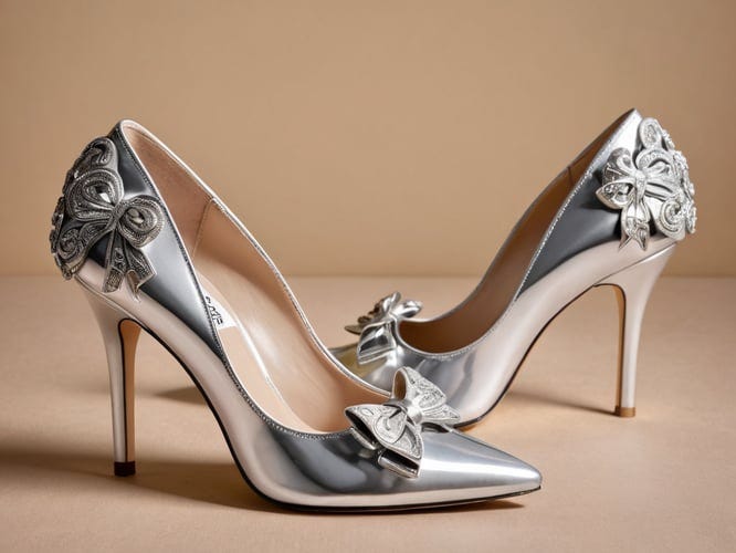 SILVER CROSS-LACE RHINESTONE BOW HEELS