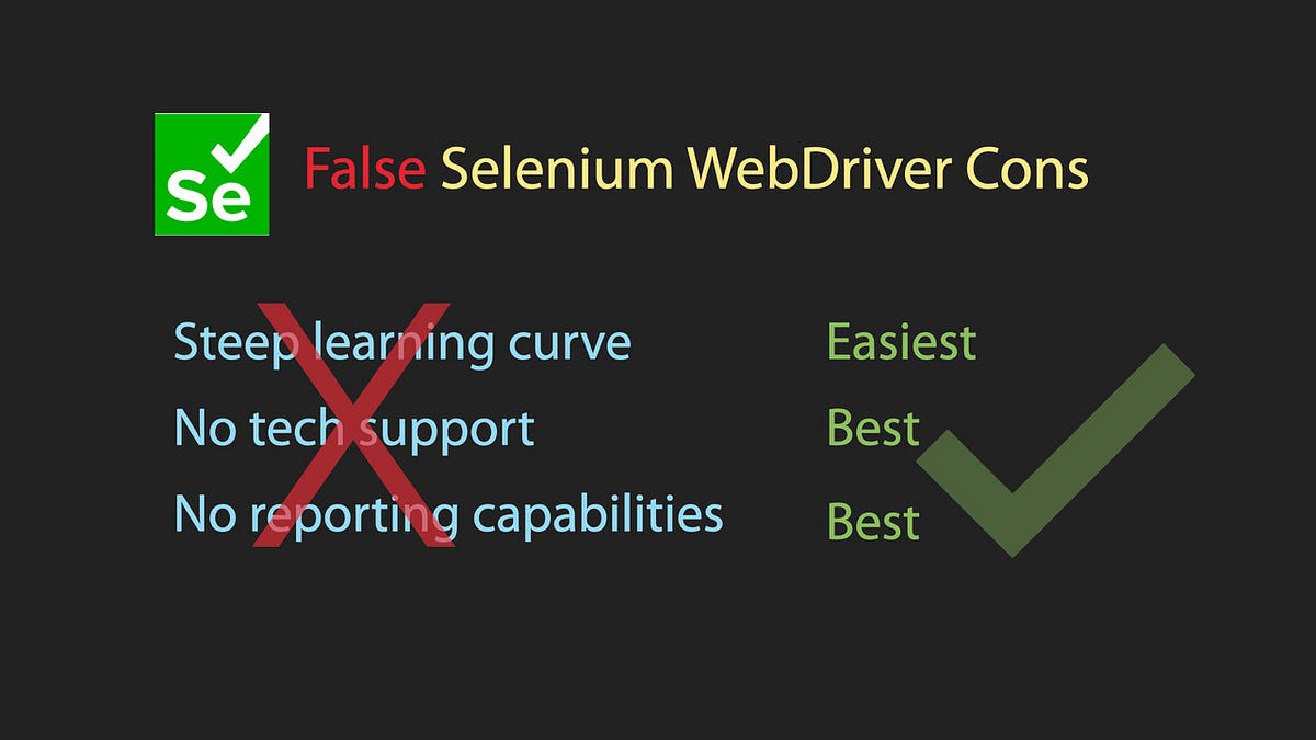 False ‘Selenium WebDriver Cons’. Many test automation framework reviews ...