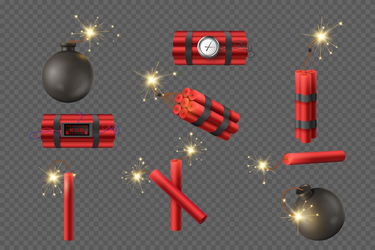 Bombs and dynamite with detonator and fuse Cymcnyrm Medium