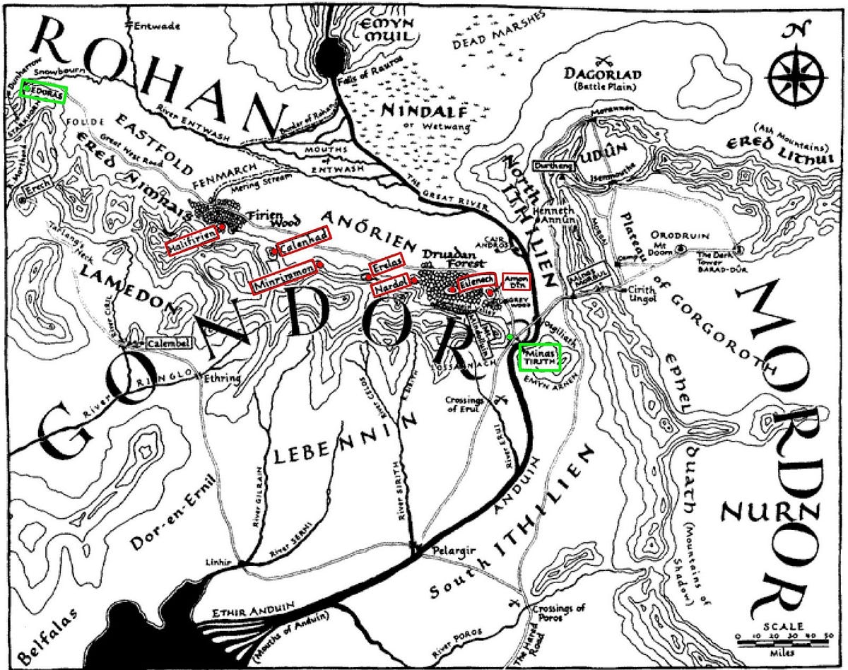 Gondor and Minas Tirith map