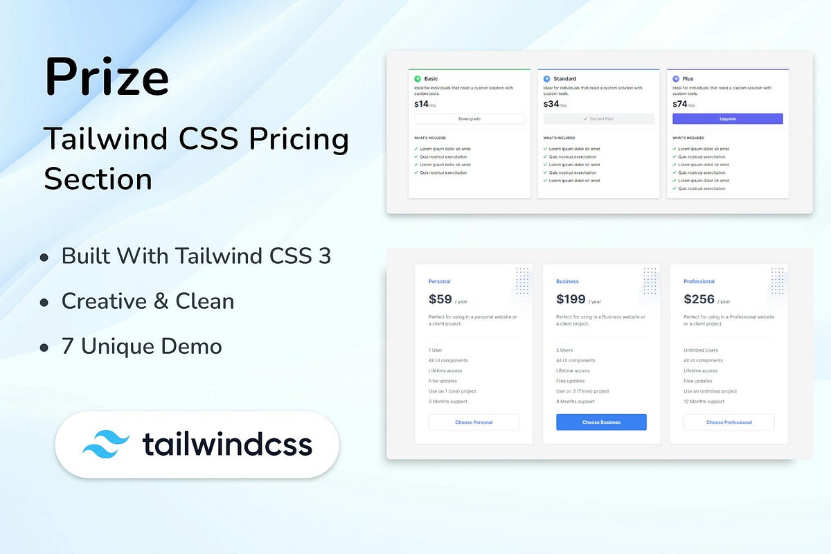 New Creative Tailwind CSS Pricing Sections — Prize (Site Templates Web ...