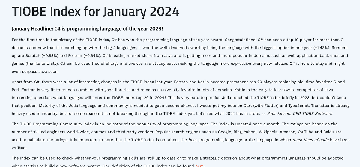C Claims Top Spot TIOBE Awards Annual Programming Language Honor for