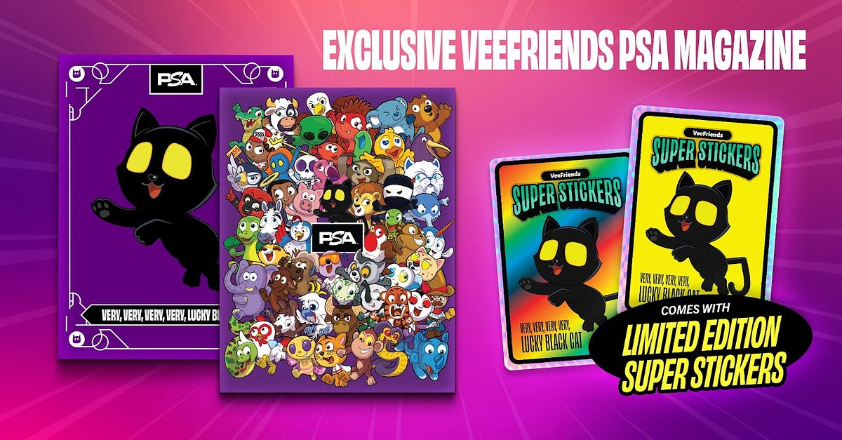 VeeFriendsスーパースティッカー LIMITED 99シリPSAマガジン VeeFriends Black Cat Super Sticker and Exclusive Covers in May