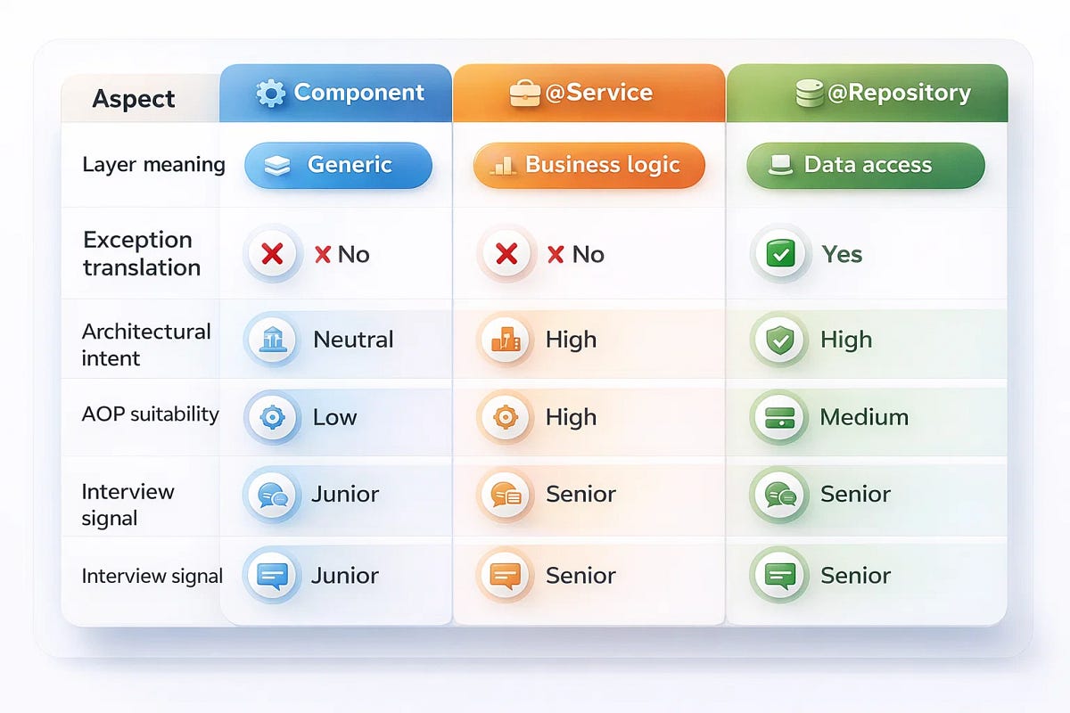 @Component vs @Service vs @Repository: Spring Differences Interviewers ...