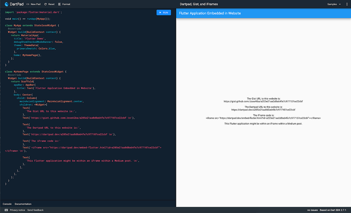 How to embed a Flutter application in a Website using DartPad | by Jose ...