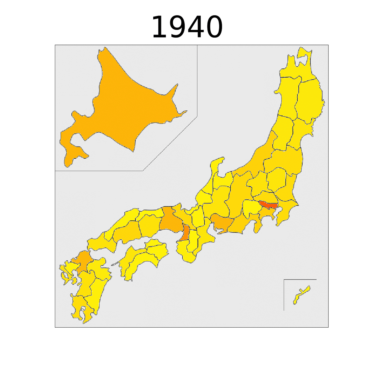 Japan Population Map 1940 - 2015. Data source; https://www.e-stat.go.jp ...