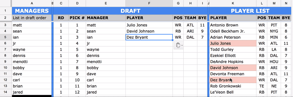 draft buddy excel - Draft Buddy