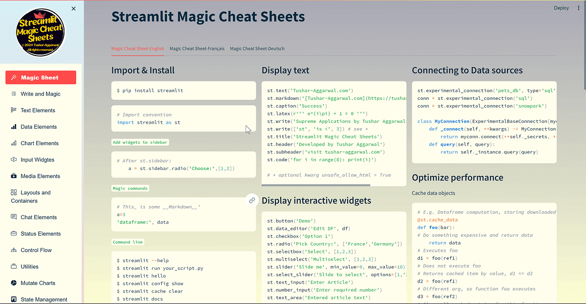 Streamlit Magic Cheat Sheets(in EN-FR-DE) | by Tushar Aggarwal | Python ...