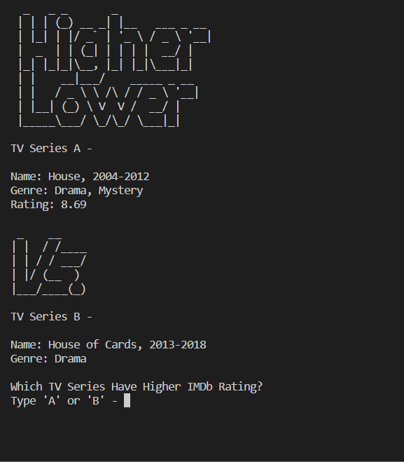 Higher Lower Game in Python: TV Show Ratings | by Al-Junaed Islam | Medium