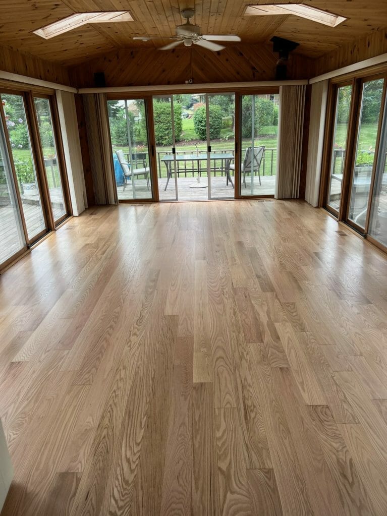 ELGIN ILLINOIS, OAKDALE DRIVE HARDWOOD FLOOR REFINISHING WITH SUNROOM
