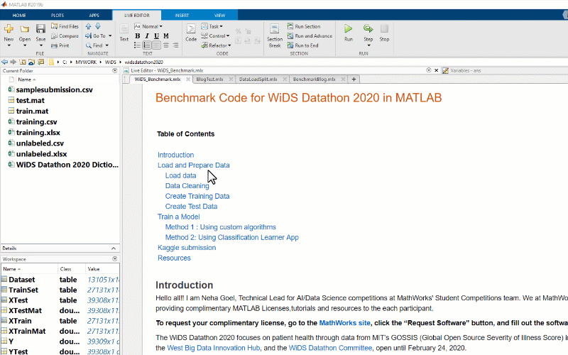 MATLAB Benchmark Code for WiDS Datathon 2021 by MathWorks Editor MathWorks Medium