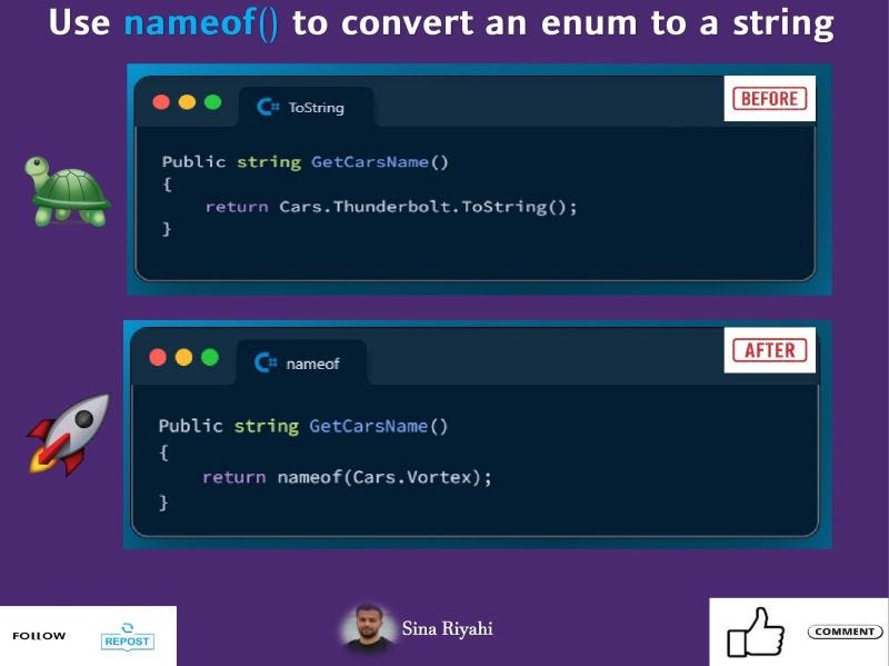 💡𝗨𝘀𝗲 𝗻𝗮𝗺𝗲𝗼𝗳() 𝘁𝗼 𝗰𝗼𝗻𝘃𝗲𝗿𝘁 𝗮𝗻 𝗲𝗻𝘂𝗺 𝘁𝗼 𝗮 𝘀𝘁𝗿𝗶𝗻𝗴 | by Sina Riyahi | Jun ...