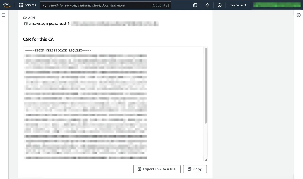 CSR da CA emitido pela AWS