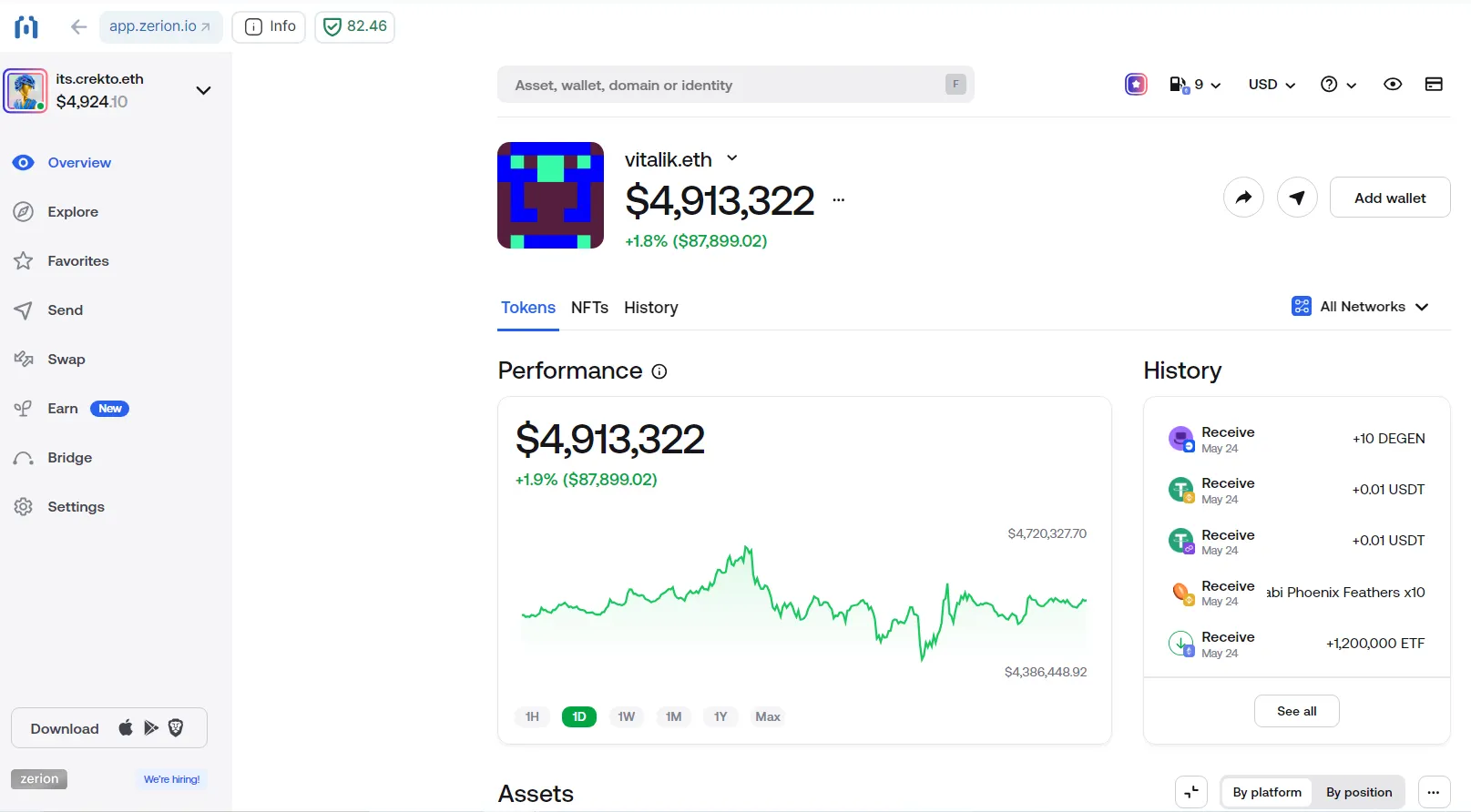 Your ENS is also your name on Zerion platform