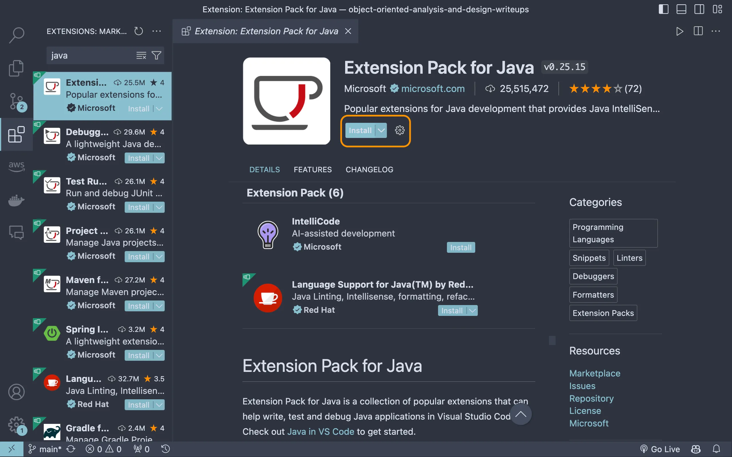 Java 在 Visual Studio Code 搜尋出的 extension