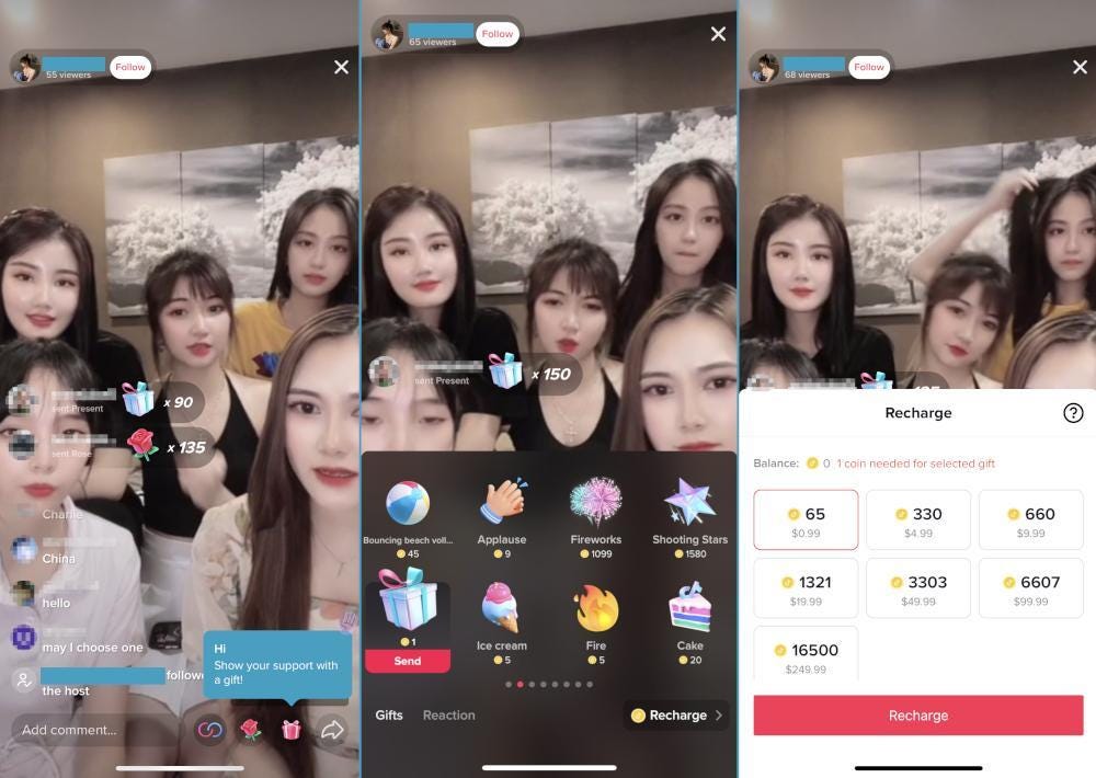 “Gifting” feature on TikTok — Manipulation of well-intended features enables abuse | by Cornell Social Media Lab | Social Media Stories | Medium