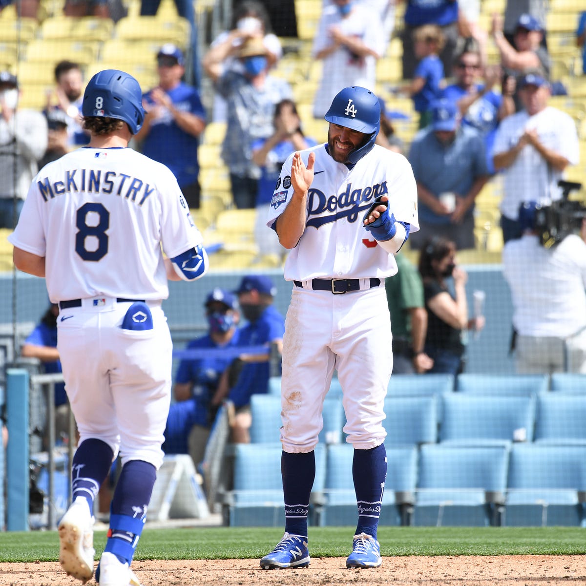 Los Angeles Dodgers second baseman Zach McKinstry (8) and