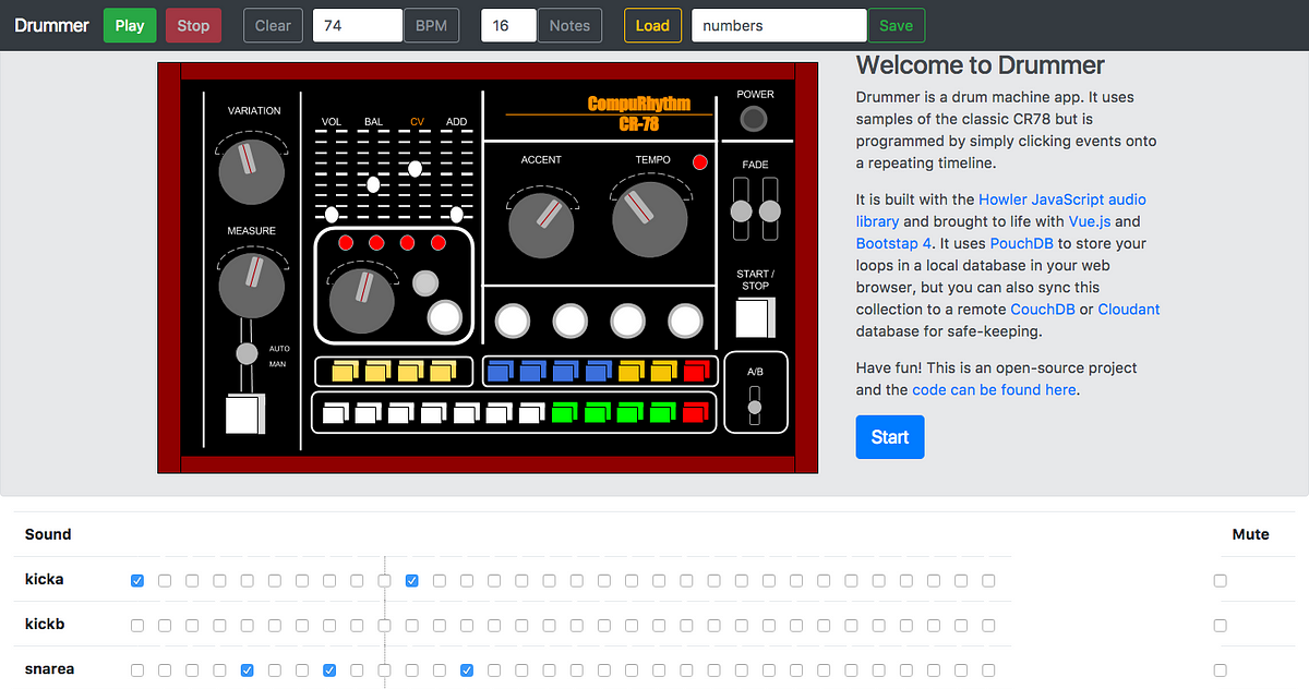 Offline First Drum Machine. A browser based drum machine that goes