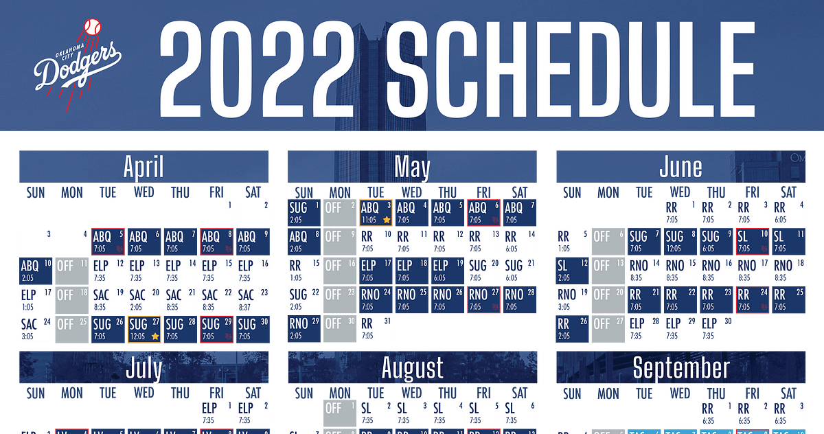 2022 Game Times Unveiled. Complete 2022 OKC Dodgers schedule… by Lisa