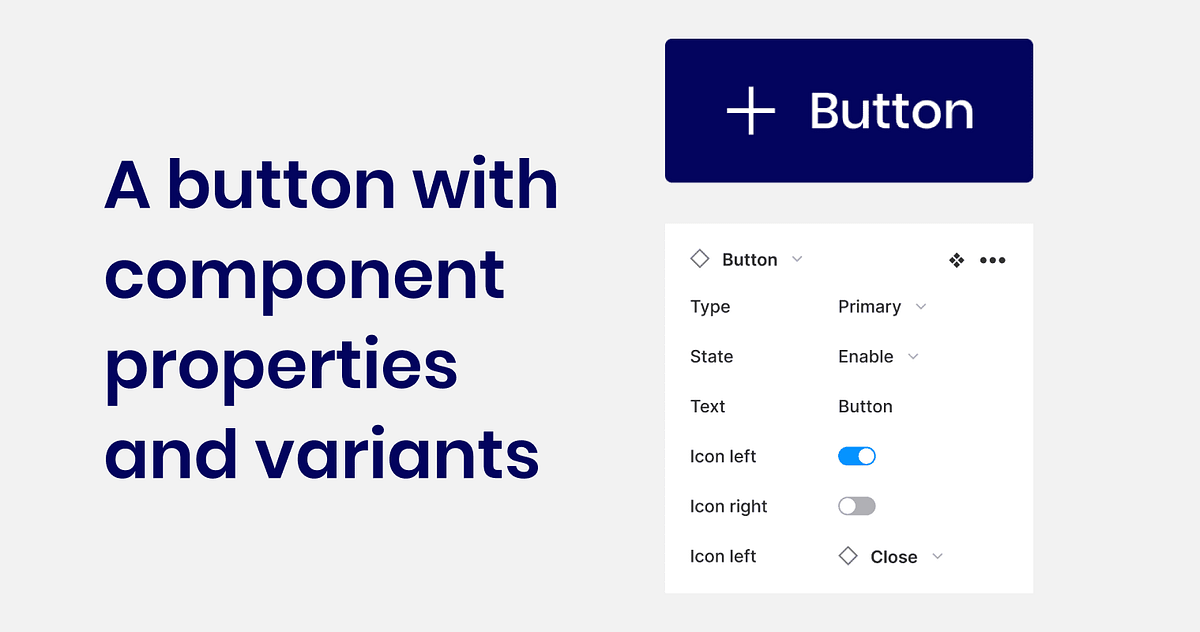 Figma button with component properties and variants. | Prototypr