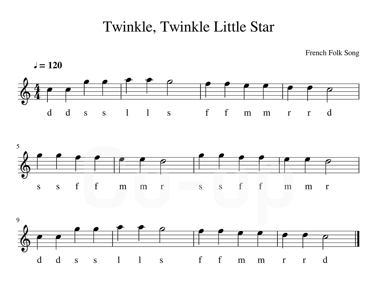 Twinkle Twinkle Little Star, Solfege Notation, Free Sheet Music