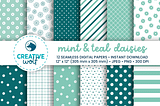 Mint and Teal Daisies Digital Paper Pack