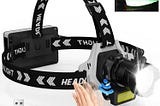 Headlamp Rechargeable LED Head Lamp,200000 Lumens Super Bright LED Head Lamp 180° Adjustable Rechargeable Head Lamp 12 Modes,Motion Sensor Waterproof for Camping
