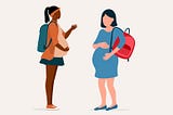 Illustration of two young pregnant people interacting.