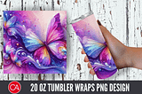 3d Purple Butterfly 20 Oz Tumbler Wrap