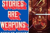Twin image of bookcover and poster for Stories Are Weapons and The Acolyte