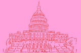 Capitol of US shown in red sketch on pink background to illustrate Washington DC School Chaperone poem for SchoolNewsToday.com