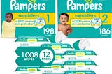 Pampers Baby Diapers and Wipes Starter Kit, Swaddlers Disposable Sizes 1 (198 Count) & 2 (186…