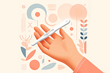 A modern, minimalist illustration depicting a hand holding a positive pregnancy test, surrounded by abstract shapes and elements in light orange and baby pink, symbolising joy and new beginnings.