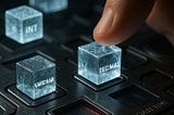 A figure pushing a square button named DECIMAL
