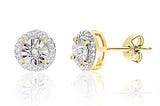 Lumineux Diamond Womens Diamond Accent Round Post Earrings with 18K Yellow Gold Plated Brass