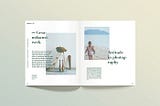 A catalogue design showing images and text used in various ways.