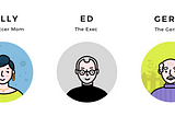 A set of 3 customer personas for representational purpose — a Soccer Mom, an Exec and a Geriatric