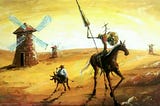 Don Quixote e os moinhos de vento.