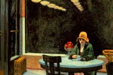 painting of a lonely woman in a diner