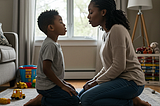 Mom doing breathing exercise with ADHD child.
