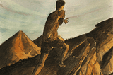 Painting of a runner on a mountain